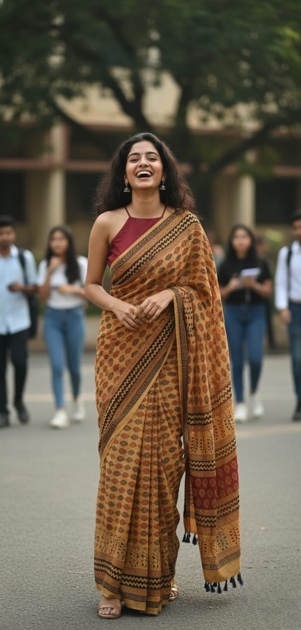 Bagh Print Muslin Silk Saree in Mustard Yellow with Maroon & Black Motifs
