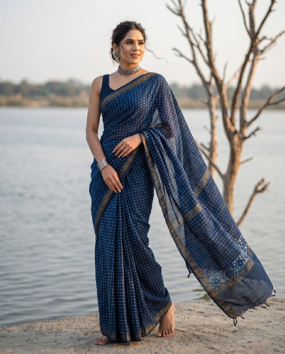Rich Deep Navy Blue Saree
